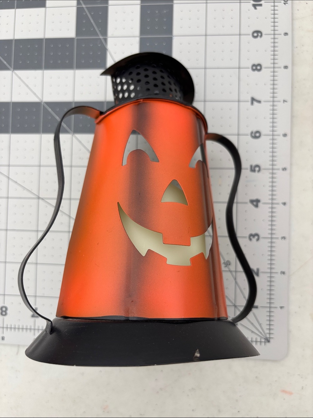 Halloween Pumpkin Lantern - Orange & Black Metal Decorative Lantern - Picture 3 of 4